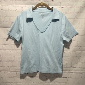 J. Crew Light Blue V-Neck Polo Cotton Blend Short Sleeve Shirt Woman’s Size L